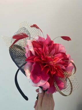 Pink Red Navy Gold Floral Fascinator Headband